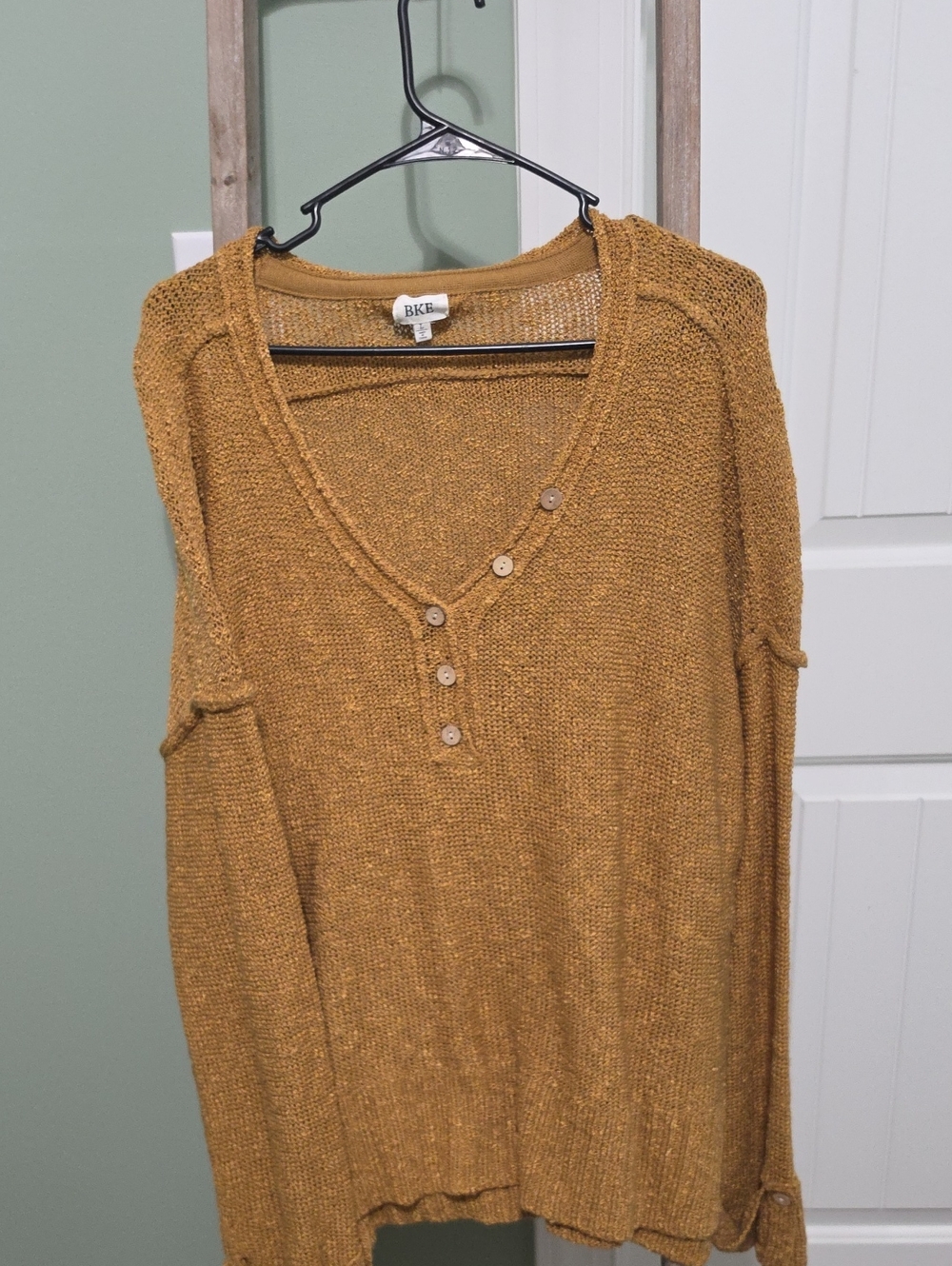 BKE Mustard Button-Front Knit Henley Pullover